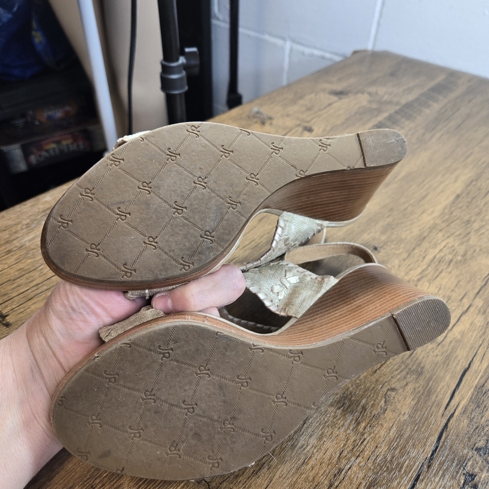 Jack Rogers Vanessa Soft Gold Stacked Wedge Sandals - Picture 4 of 15